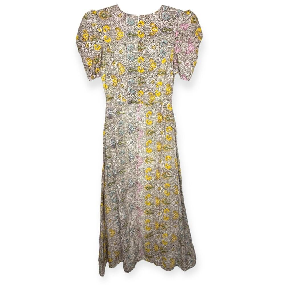 Anna Cate Midi dress puffy sleeves floral colorful 100% cotton lined size XS - Picture 7 of 7